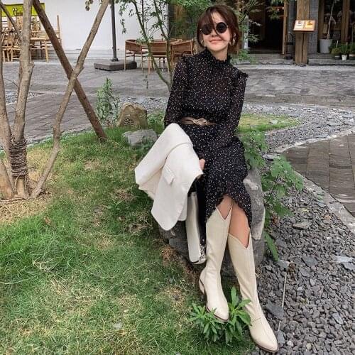 2021 Fashion New But Knee Boots White Thick Heel High Pointed Retro Mid-tube Knight Boots Women