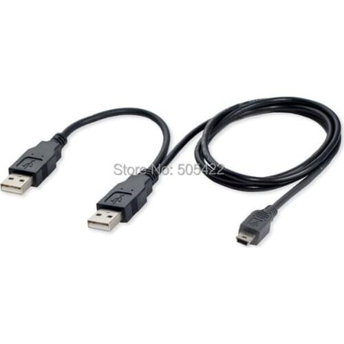 0.7M USB 2. 0 Two A Type Male to Mini 5 Pin Male Y Cable For Hard Disk Drive HDD