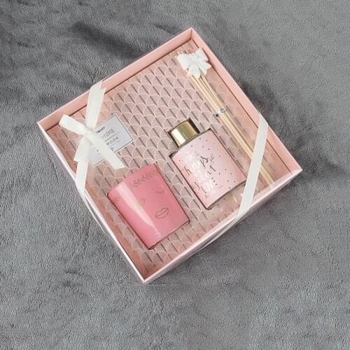 1PC 60ml Reed Diffuser+60g Scented Candles Aromatherapy Gift set for Valentines Day Mothers Day Pine Moon Rose Oud Coco Lime