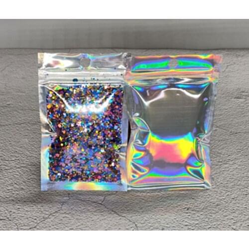 50pcs Laser Zip lock Bags Thick Aluminum Foil Ziplock Storage Bag Laser Iridescent Self Sealing Gift Bag Makeup Bags Zipper Bags