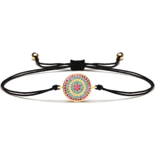 AAA Cubic Zirconia Gold Round Evil Eye Lucky Charm Bracelet For Women Girl Pretty Good Quality Red Cord Adjustable Jewelry Gift