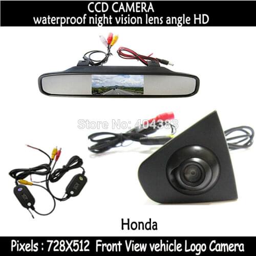 Wireless CCD Vehicle logo Front view camera with 4.3inch mirror monitor for Honda Odyssey New accord Civic CRV Spirior Crosstour