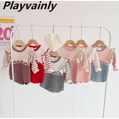 Baby Girl Bodysuits Newborn stripe patchwork knitted long sleeve Romper Overalls Baby Girl Clothes 0-3Y E82126