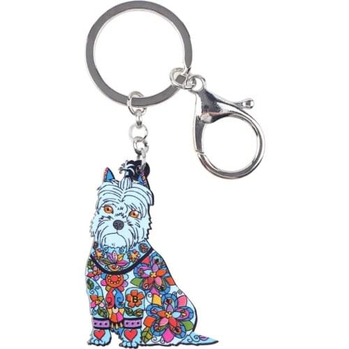 Bonsny Acrylic Dog Jewelry Schnauzer Key Chain Key Ring Pom Gift For Women Girl Bag Charm Keychain Pendant Jewelry