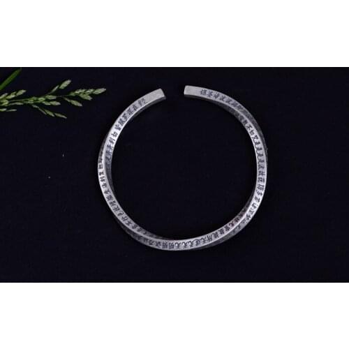 990 soild Sterling Silver Women Men HEART SUTRA Cuff bangle bracelet A3469