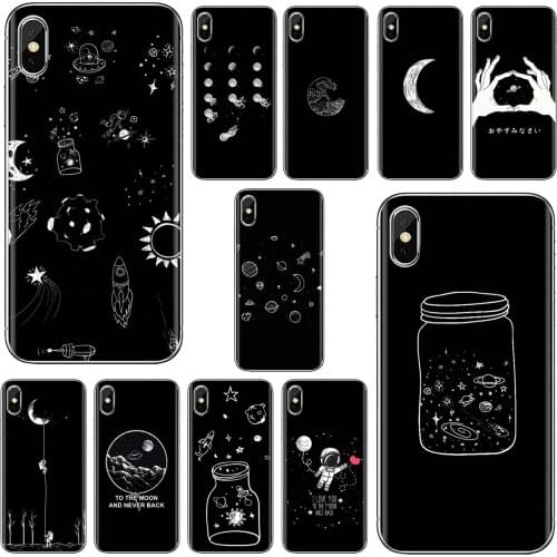 Black white moon stars space astronaut For Samsung Galaxy J1 J2 J3 J4 J5 J6 J7 J8 Plus 2018 Prime 2015 2016 2017 Soft Bag Case