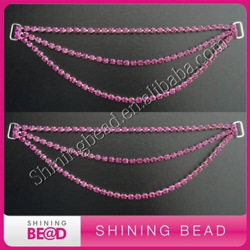Fuchsia color rhinestone bikini connector,three rows,close chain,ss20,free shipping