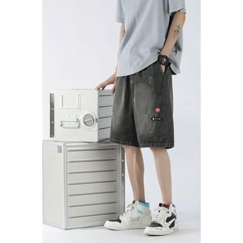 Washed Jeans For Men Summer Thin Overalls Loose Denim Five-point Pants Casual Casual Trend Straight Shorts Hip Hop Streetwear