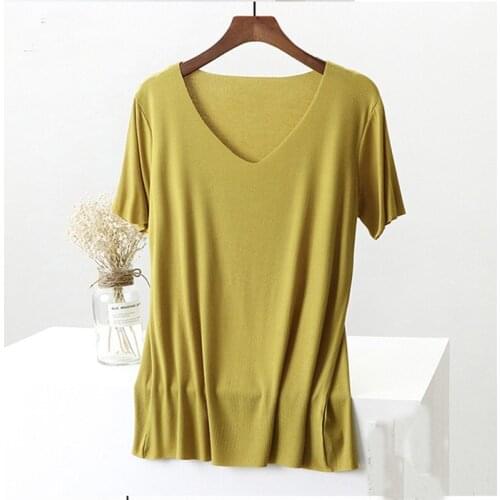 Summer Basic No trace Oversized T-shirts Women Casual Short Sleeve Loose Thin Tops Female Solid V-neck Tees Harajuku 2020