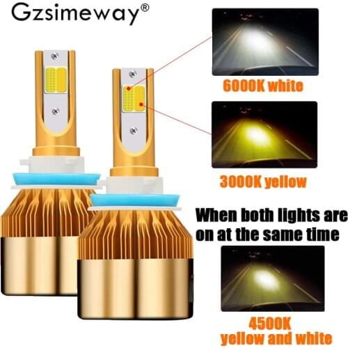 Gzsimeway 2x H7 Led H4 Car Headlight Bulbs H1 LED H11 H8 H3 HB3 9005 9006 HB4 Lamp Tricolor 6000K 4300K 3000K auto fog light 12V