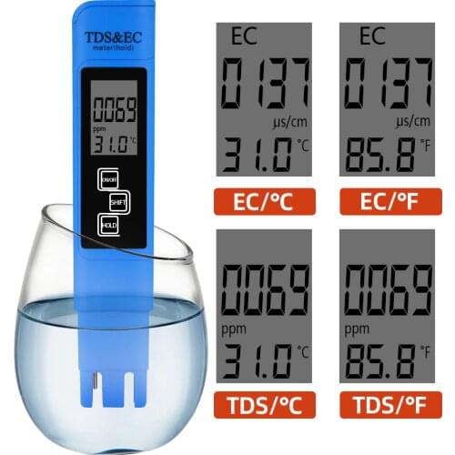 TDS EC Meter Temperature Tester pen 3 In1 Function Conductivity Water Quality Measurement TDS&EC Tester 0-9000ppm 47%Off