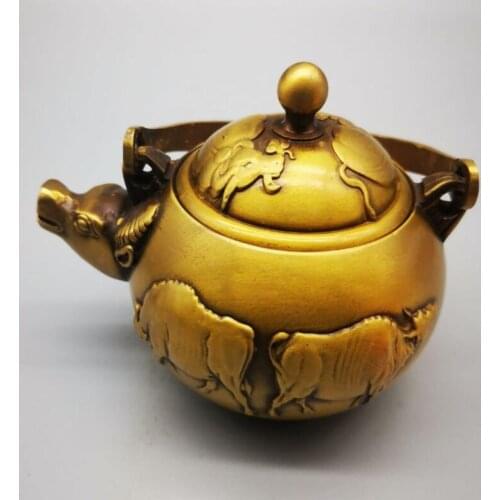 China brass cow shape teapot crafts statue