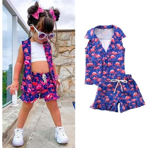 3PCS Toddler Kids Baby Girls Summer Clothes Sets Vest Tank Top Sleeveless Jacket Shorts Pants