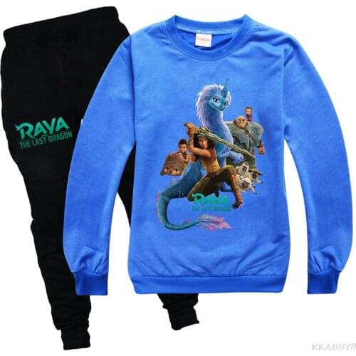 Disney Raya and The Last Dragon Boys Girls Clothing Set Children Fashion Long Sleeve Sweatshirt+Pants Sport Tracksuit