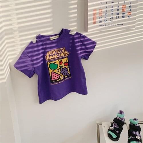Korean Style Baby Clothing 2021 Cartoon Baby Boys Girls Purple Grape Print Loose Short Sleeve T Shirts Kids Cotton Tee