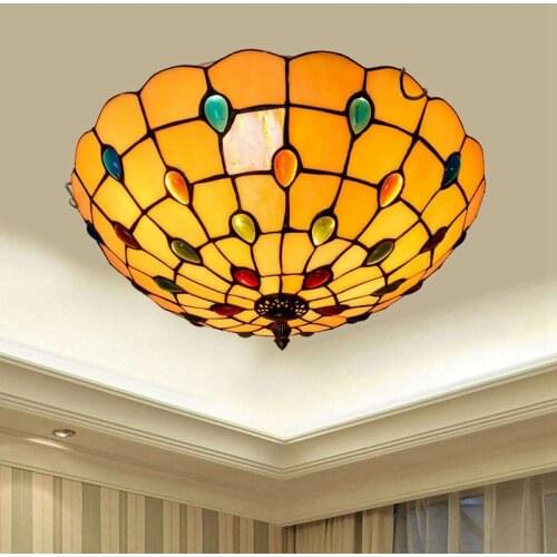 Creative Mediterranean Warm Light Tiffany Colored Glass Aisle Corridor Balcony Lobby Bedroom Ceiling Light 40cm