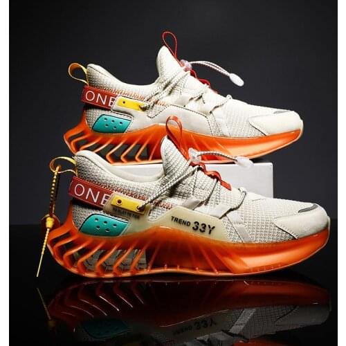Big Size Summer Non-slip Running Shoes Men Mesh Sneakers Sport Man Brand Sports Shoes for Male Beige Orange Walking Gym GME-1966