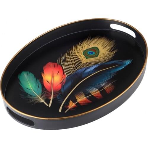 Round Feather Patterned Tray Large Size Plate Tea Coffee Dessert Tray Gift Kitchen Home Jewelry Plate Decoration