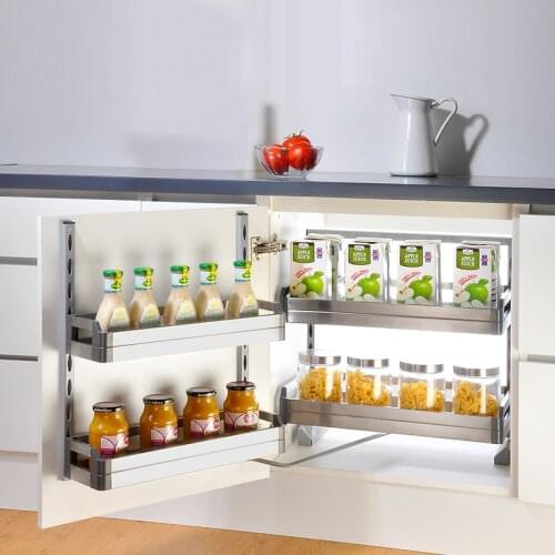 Kitchen Cabinet Stainless Steel Floor Cabinet Linkage Seasoning Basket Storage Left and Right Universal Tool Cart