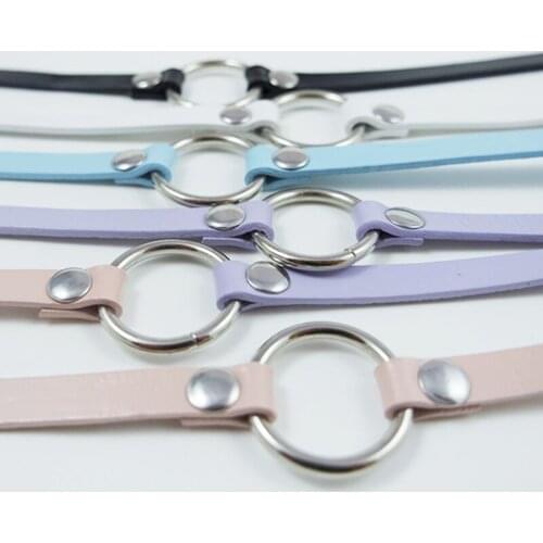Cute Kawaii Lolita Real Leaher Collar Necklace 100% Handmade O Round Choker Chaplet