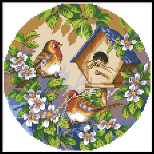 Sweet Home Counted Cross Stitch Bird Pattern Kits Printed Fabric Embroidery Set For Needlework 11CT 14CT DIY Home Decor Painting