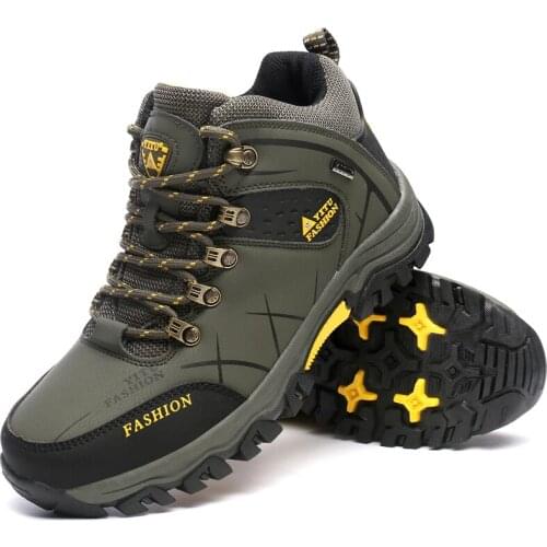 Men Waterproof Outdoor Hiking Shoes Durable High Top Climbing Shoes Non-slip Tactical Boots Warm Plush Hunting Trekking Boots