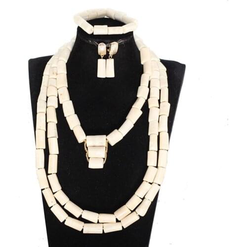 White Coral Beads Jewelry Set Real Coral Bead African Wedding Jewelry Set for Brides Original Coral Pendant Necklace Set CNR118