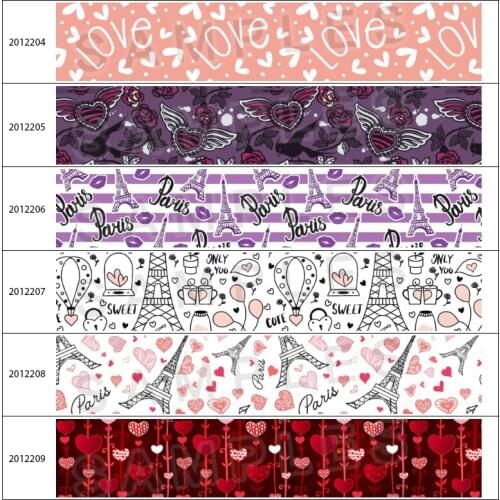 New Valentines Day Grosgrain Ribbon Love Paris Elphi Tower Printed 5 yards For Hair Bows DIY Accessories
