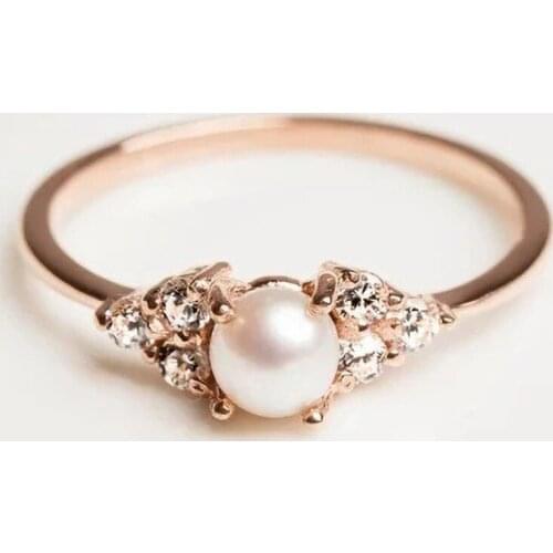 2020 New Simple Luxury Pearl Rings For Women Trendy Zircon Female Jewelry Rose Gold/Silver Color Accessories Birthstone Gifts