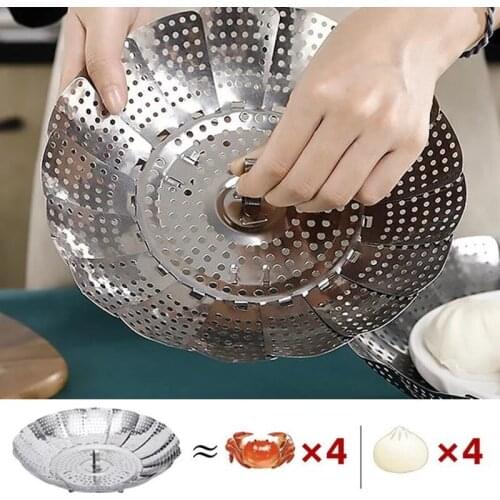 New Stainless Steel Steaming Tray Multi-Functional Changeable Fruit Tray Retractable Folding Magic Steamer Tray Steaming Rack