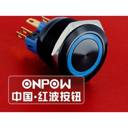 ONPOW 22mm Momentary 1NO1NC IP65 Ring illuminated Black Aluminium Alloy Push button switch (GQ22-11E/A) CE, ROHS