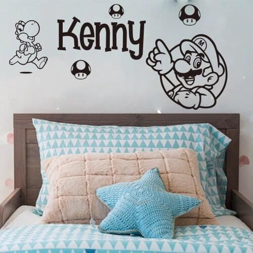 Custom Name Super Ma ri Bros Luige Wall Decal Game Room Playroom Personalized Name Game Dinosaur Mushroom Wall Sticker Vinyl
