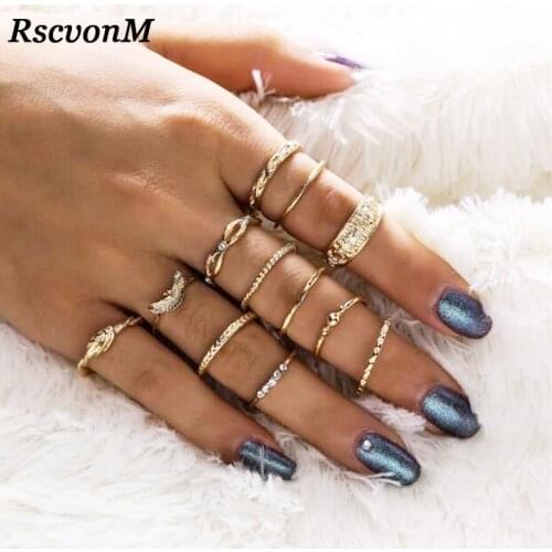 RscvonM 12 pc/set Charm Gold Color Midi Finger Ring Set for Women Vintage Boho Knuckle Party Rings Punk Jewelry Gift for Girl