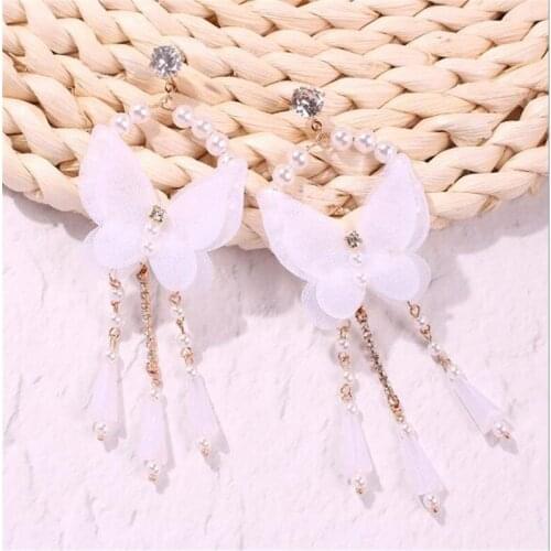 Korean Cute Butterfly Drop Earrings For Women Trendy Pearl Earrings Hanging Dangle Earrings Fashion Jewelry Gifts wholesale