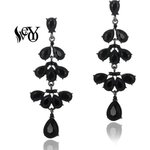 VEYO Trendy Long Drop Crystal Earrings for Women 3 Color Fashion Jewellery Gift New
