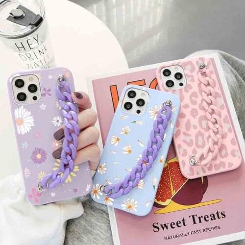 Silicone Case For iPhone 11 Pro Max 12 Mini Pro XS Max X XR Coque For iPhone 7 8 6 S Plus 5 SE 2 Bracelet Wrist TPU Flower Coque