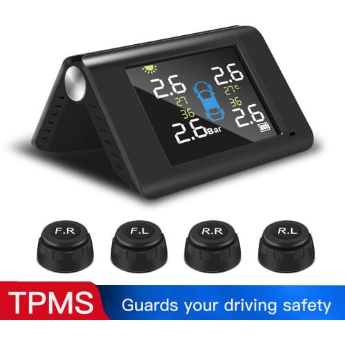 Solar Tire Pressure Monitoring Car TPMS LED Tire Pressure Monitoring Collapsible USB 4PCS Sensor High Temperature Alarm System