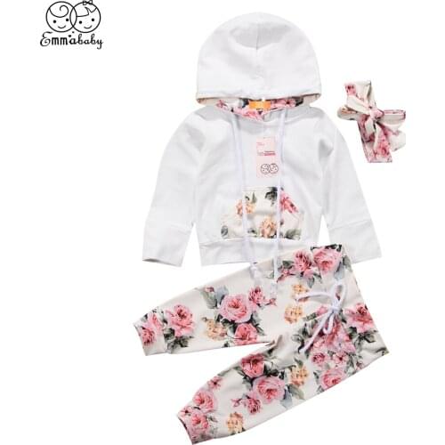 Infant Baby Girls Outfit Clothes Tracksuit Pockets Warm Floral Print Hooded Tops+Leggings Pants Set