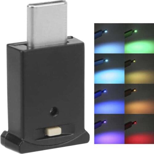 Type-C LED Ambient Light 8 Colors RGB Dynamic Gradient Brightness Adjustable Interior Atmosphere Lamp Car Accessories