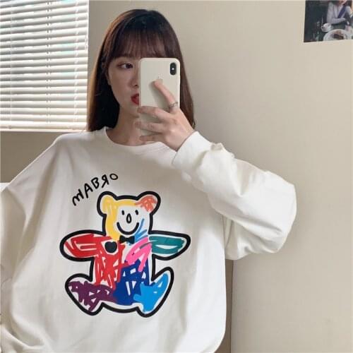 Za 2020 Harajuku Cartoon Bear Hoodie Autumn O-Neck Hoodie Casual Oversized Sweatshirts kawaii Long Sleeve Hoodies For Teen Girls
