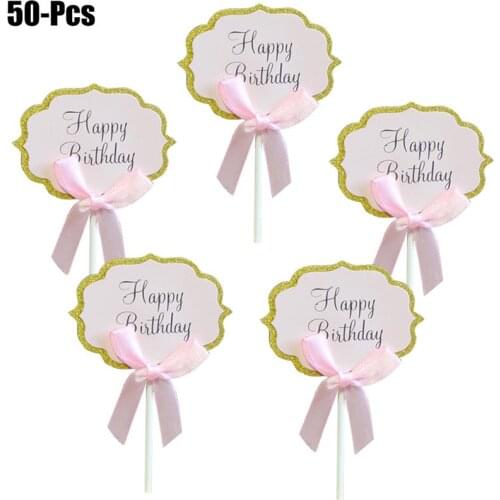 50PCS Cake Topper Fashionable Bowknot DIY Party Cake Topper Cupcake Topper For Birthday Cake Decor
