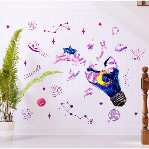 Creative Universe Star Sky Wall Stickers Living Room Decoration Lamp Bulb Cartoon Decals Childrens Room PVC Wallpaper