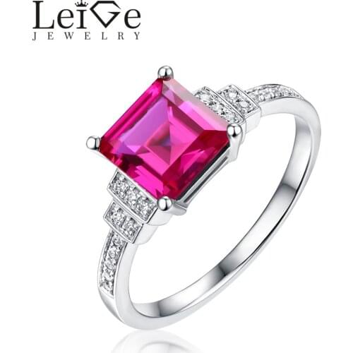 Leige Jewelry Square Cut Red Ruby Engagement Ring Sterling Silver 925 Fine Jewelry Gemstone Wedding Rings for Women Anniversary