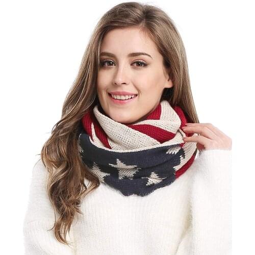 Unisex Thick Warm US American Flag Winter Knit Infinity Circle Scarf Winter Loop Scarves for Woman Man AA10076