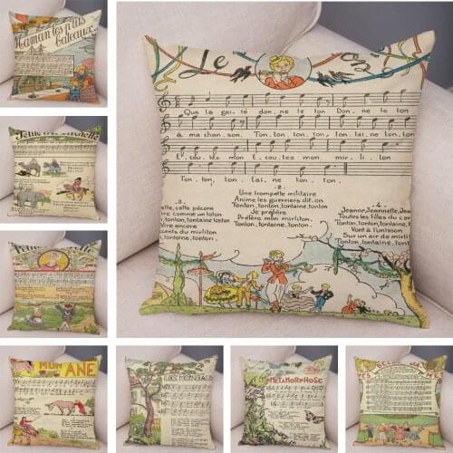 Vintage Newspaper Music Pillowcase Decor Cartoon Pillow Case Plush Staves Cushion Cover for Sofa Home Children Room 45x45cm