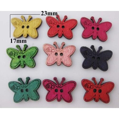 WBNKLL Colorful Butterfly buttons wood Painting Flatback 17mm*23mm 150pcs/lot decorative accessories
