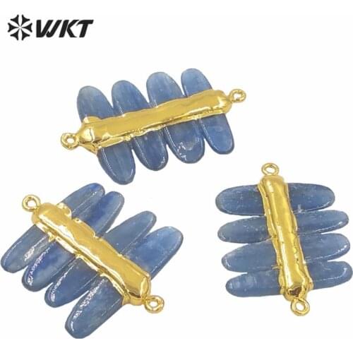 WT-P1566 Fashion Gold Electroplated Double Loops Kyanite Stone Pendant Wholesale Natural High Quality Deep Blue Kyanite Pendants