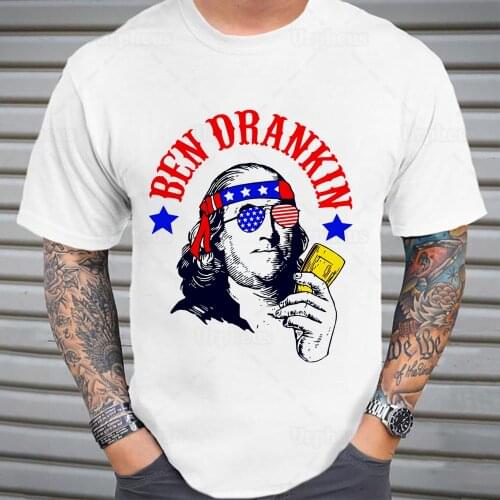 Ben Drankin 4th of July Memorial Day T Shirt Funny BBQ Drinking Beer Shirt Merica USA Patriotic Summer Top 100% Cotton Tees
