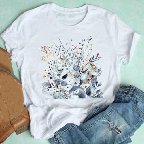 Women Short Sleeve Floral Watercolor Flower Clothing Fashion Spring Summer Clothes Print Tshirt Female Tee Top Graphic T-shirt