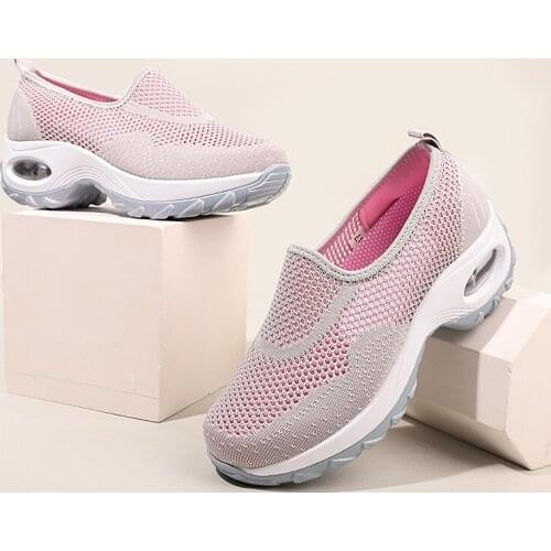 Woman Vulcanized Shoes Thick Bottom Shallow Air Mesh Breathable Slip-On Ladies Sneakers Solid Leisure Plus Size Female Footwear